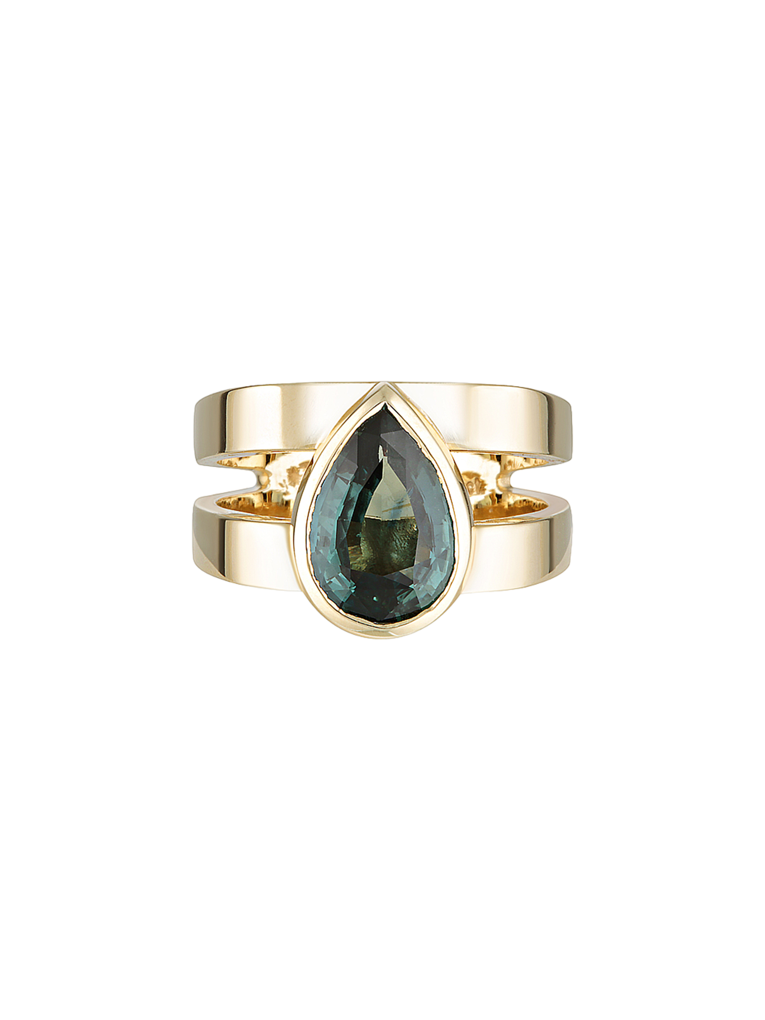Pear teal sapphire ziggy ring